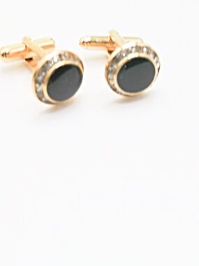 Black Enamel & CZ Crystal Cufflinks Set